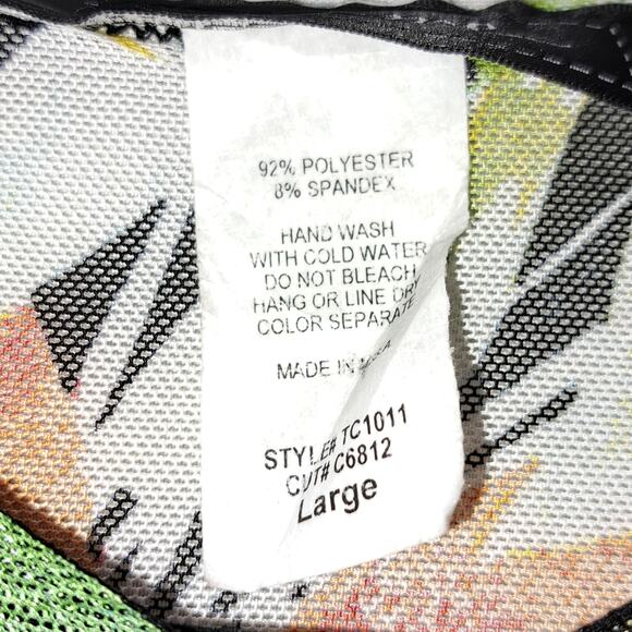 Touch Me sheer Multicolor Leaf pattern 1/2 Sleeve Ruched  Puff sleeve V-Neck LG - Picture 10 of 11